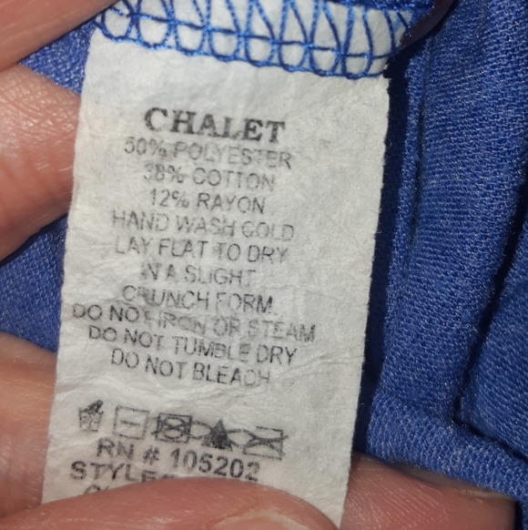 Vintage "Chalet" Blue Cold Shoulder 2 PC Short Sleeve Women's Top/Dress & Pant - Picture 8 of 8